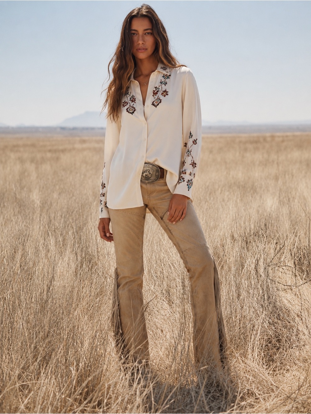 100% Silk Diane von Furstenberg Vine Embroidered Button Down Blouse in Cream - Picture 3 of 13